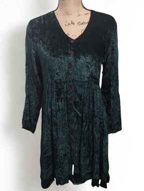 Vintage 90s Y2K Whimsy Goth Crush Velvet Dark Green Dress Women's Size M